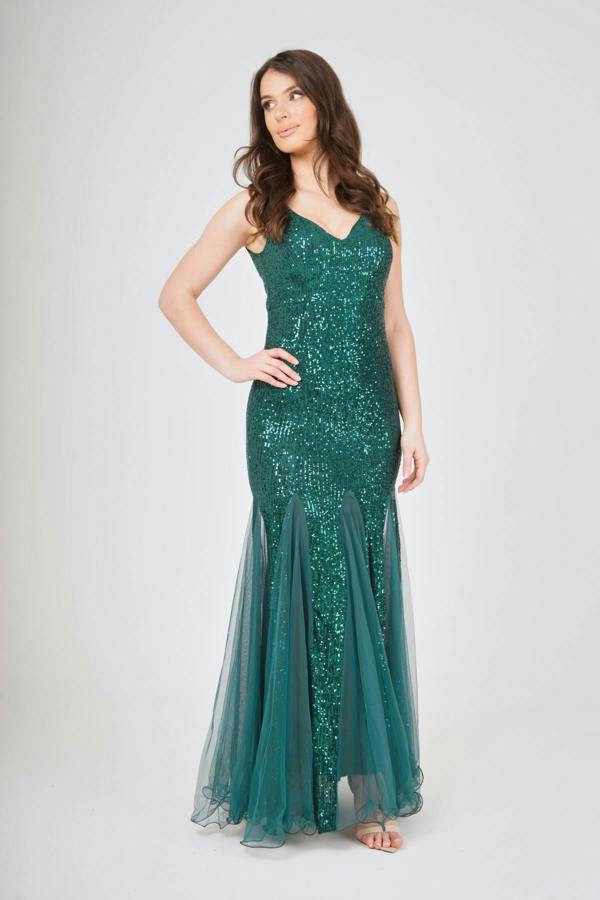 LuvForever Sequin Mesh Insert Maxi Dress