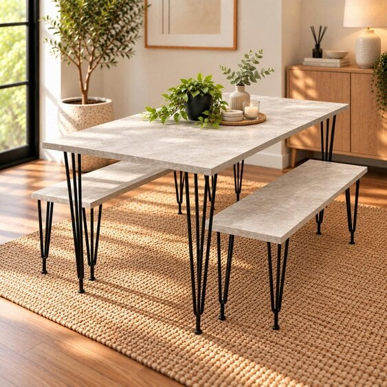 Kosy Koala Modern Grey Dining Table with 2 Benches Dining Room Furniture