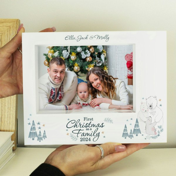 Personalised Memento Company Personalised Polar Bear '1st Christmas As A Family' 5x7 Box Photo Frame