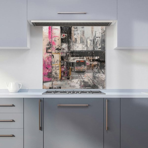 Warren Reed Japanese City Train Glass Kitchen Splashback - 00036