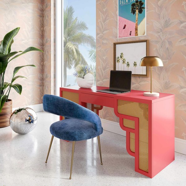 Furniture Edit Suzie Coral Pink & Rattan Executive Desk