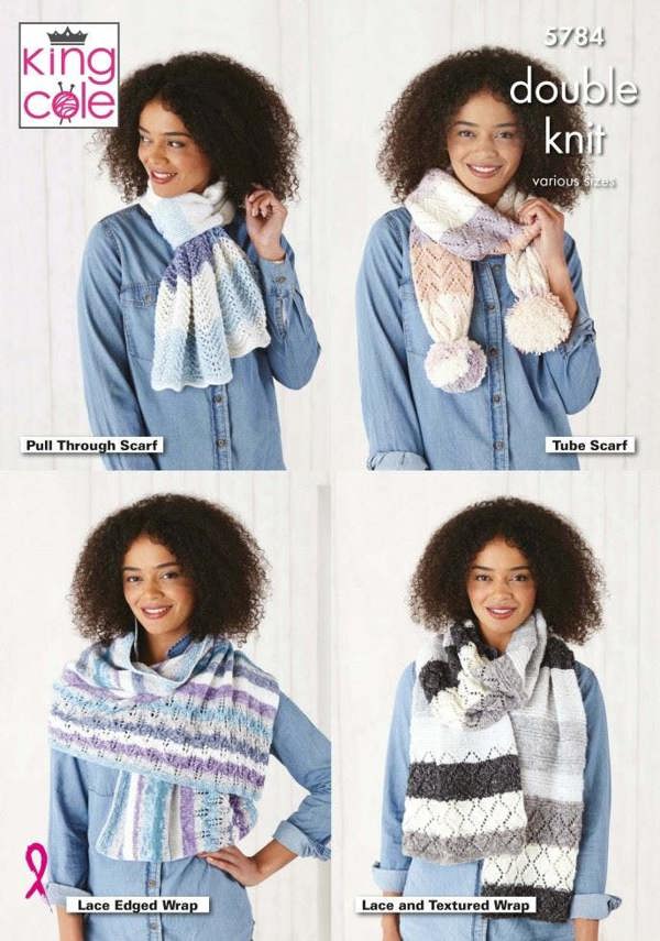 King Cole Harvest DK Knitting Pattern 5784, Scarves for Women, One Size - Easy
