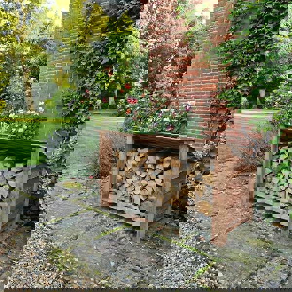 Arbor Garden Solutions Wooden Outdoor Shoe/Log Storage W-119cm, H-66cm, D-54cm - Brown Finish