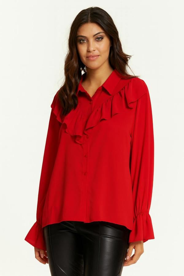 Hoxton Gal Oversized Frilled Front Shirt with Detailed Cuffs