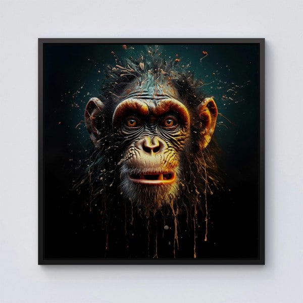 Warren Reed Splash Art Monkey Face Framed Canvas