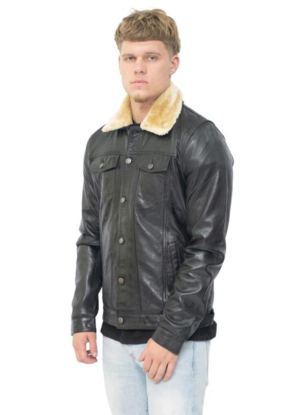 Infinity Leather Mens Removable Collar Leather Trucker Jacket-Zagreb