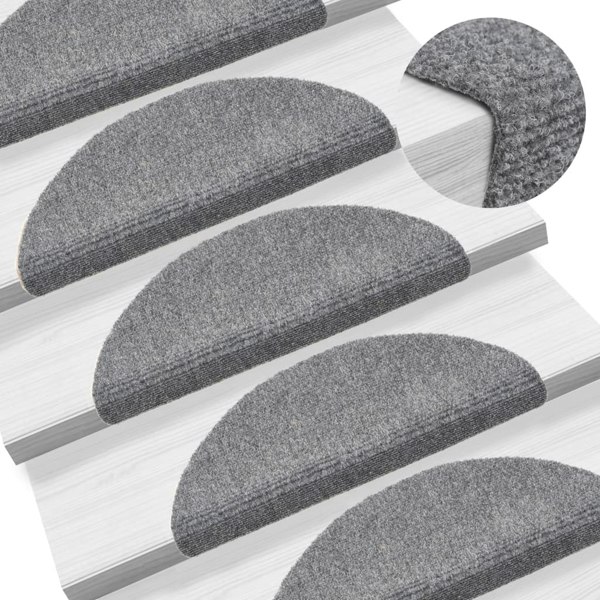 Berkfield 15 Self-adhesive Stair Mats Needle Punch 56x17x3 cm Light Grey