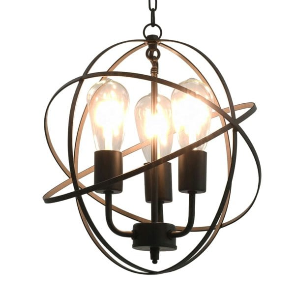 Berkfield Hanging Lamp Black Sphere 3 x E27 Bulbs