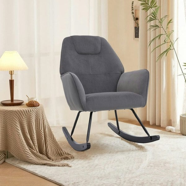 Grey High Back Rocking Chair for Nursery with Upholstered Armch Rocking Chairs Living and Home