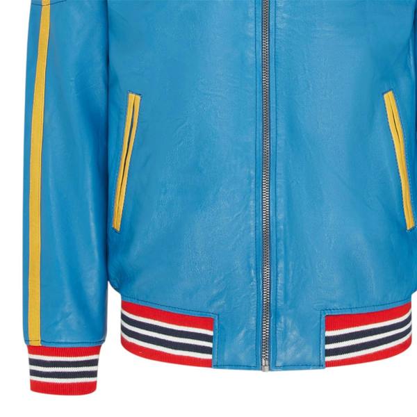 Infinity Leather Men's Blue Leather Track Racing Bomber Biker Jacket - Player