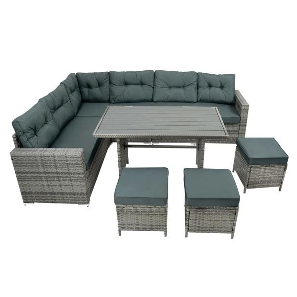 Jardi Rattan Corner Set With Composite Table – Grey