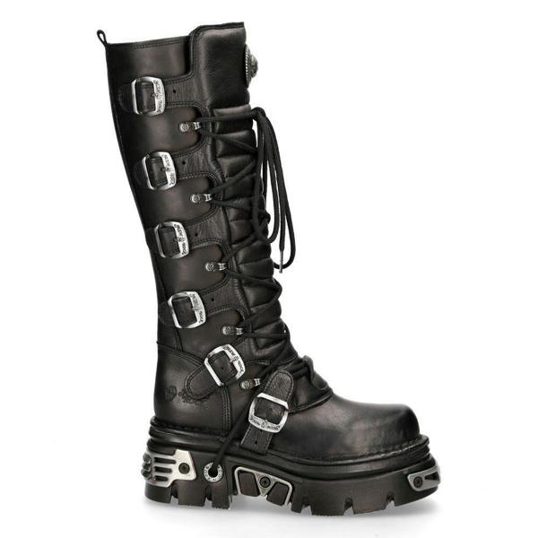 New Rock Knee High Black Leather Gothic Boots-272-S1