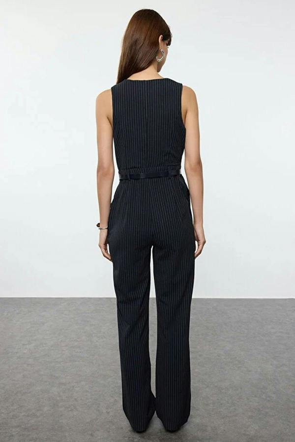 Sleeveless V-Neck Belted Wide Leg Jumpsuit
