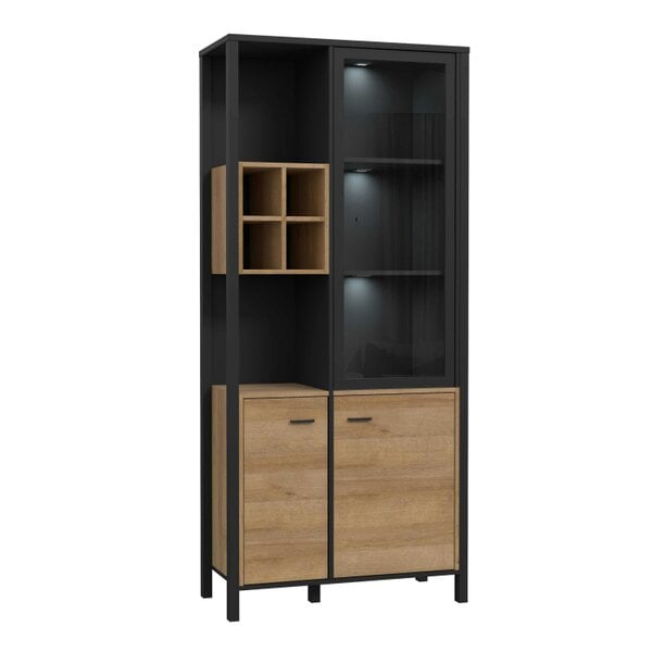 Wyld Haus Egtved Black and Natural Oak Wood Effect Display Cabinet 3 Doors