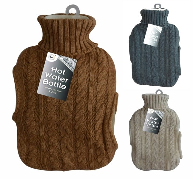 Generise Extra Warmth 2 Litre Hot Water Bottle with Knitted Cover and Pockets