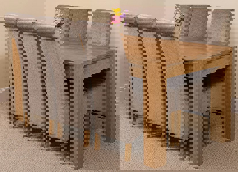 That's Furniture Kuba Large Oak Dining Table with Montana Fabric Chairs