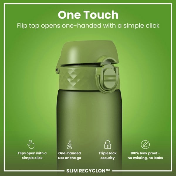 ION8 Leak Proof Slim Water Bottle, Recyclon, Khaki Green, 500ml (18oz)