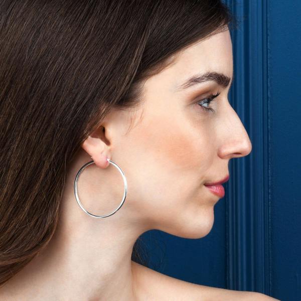 namana Plain Polished 925 Sterling Silver Hoop Earrings for Women
