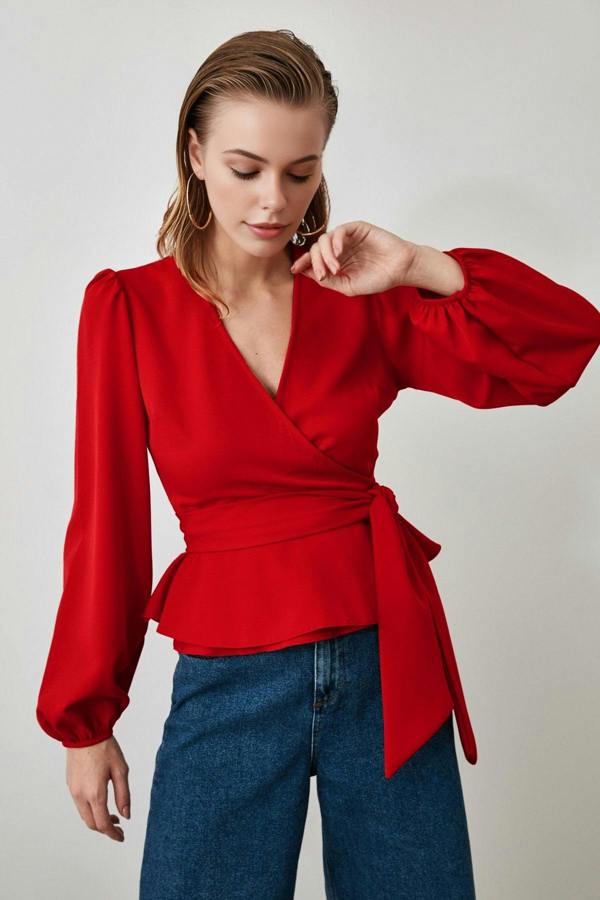 WOVCOR Woven Blouse with Tie Detail