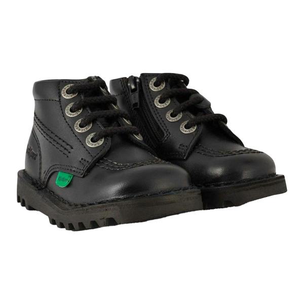 Kickers Baby Leather Side Zip Ankle Boots - Black - 