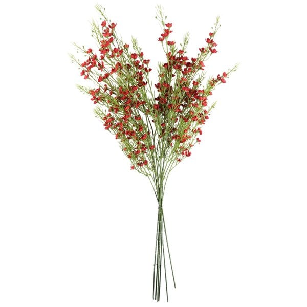 Leaf Pack of 6 x 100cm Artificial Foliage Stem with Small Flowers - Red