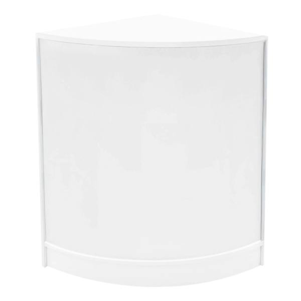 White corner display counter from the Hera LED Shop Counter Set, featuring a smooth surface and sleek, modern design