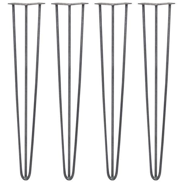 SkiSki 4 x 28" Hairpin Legs - 3 Prong - 10mm - Raw Steel