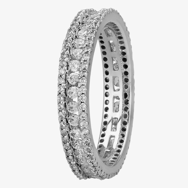 T. H. Baker Silver Clear Cubic Zirconia 3 Row Band Ring ASHR007-CZ