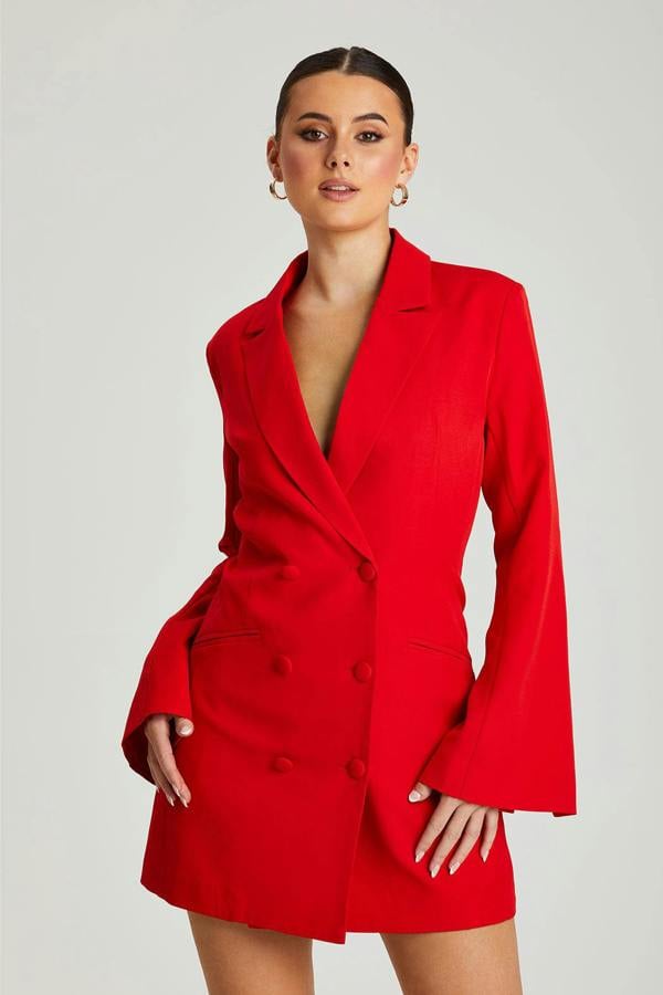 Urban Bliss Red Flare Sleeve Fitted Blazer Dress