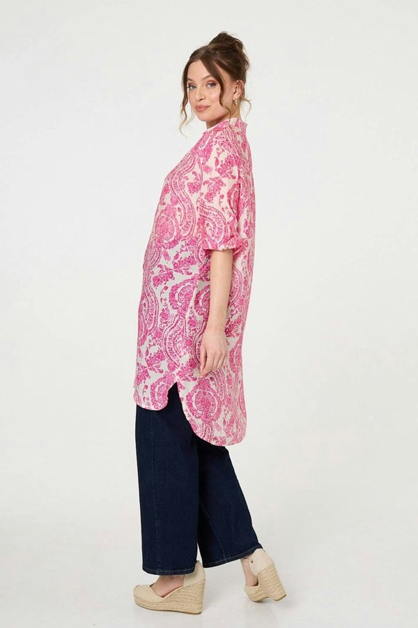 Pink | Paisley Print Relaxed Longline Shirt

