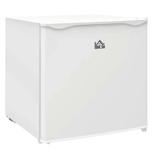 White 35L mini chest freezer with hinged lid and front access