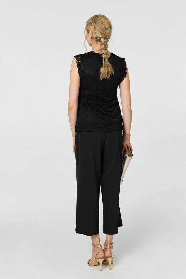 Black | Lace Layered Cap Sleeve Top