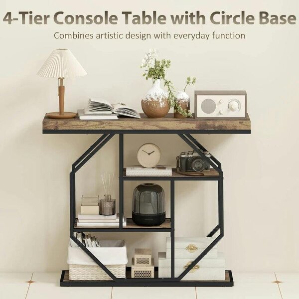 4-Tier Industrial Console Table - Rustic Brown