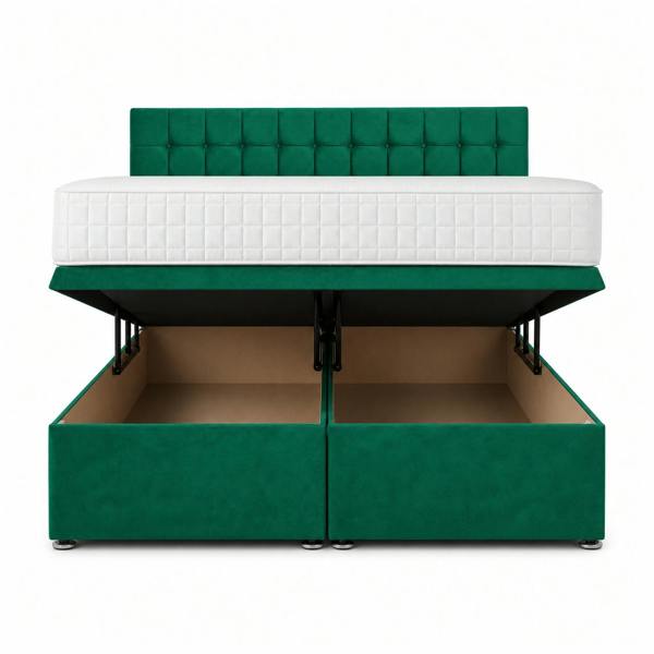 Great British Beds Small Cube Divan Ottoman Bed - Green Plush