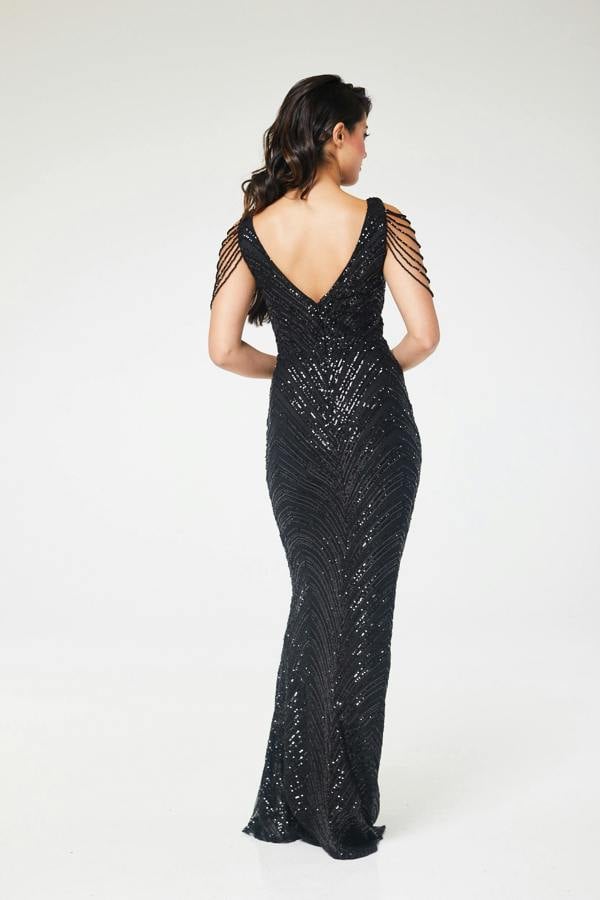 LuvForever Zyana - Black Jewelled Sequin Maxi Dress