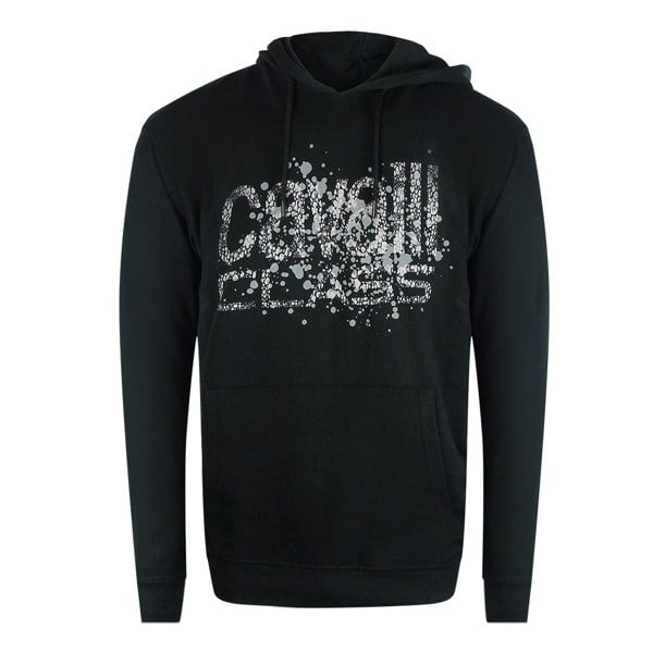 Cavalli Class Cracked Sprayed Logo Black Hoodie