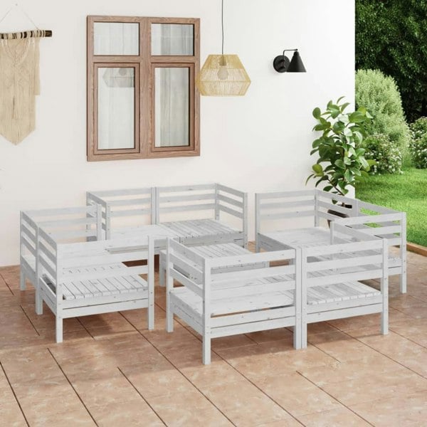 Berkfield 9 Piece Garden Lounge Set White Solid Pinewood