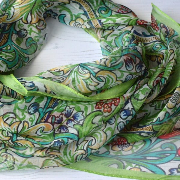 Antonia York Green Silk Chiffon Scarf - Aria Golden Lily Collection