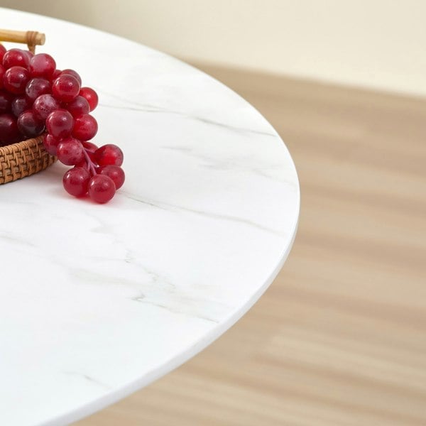 Indoor Living Seattle Circle Stone White Concrete Dining Table with starburst black legs