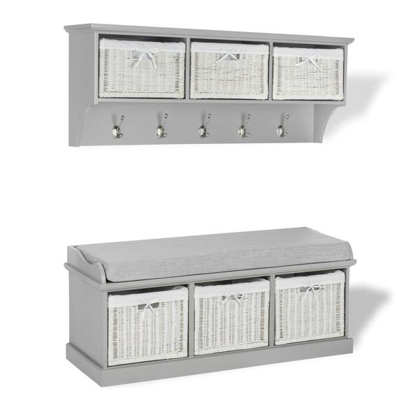 Statement Furniture Tetbury Large Hallway Set with Storage Baskets and Cushion Seat