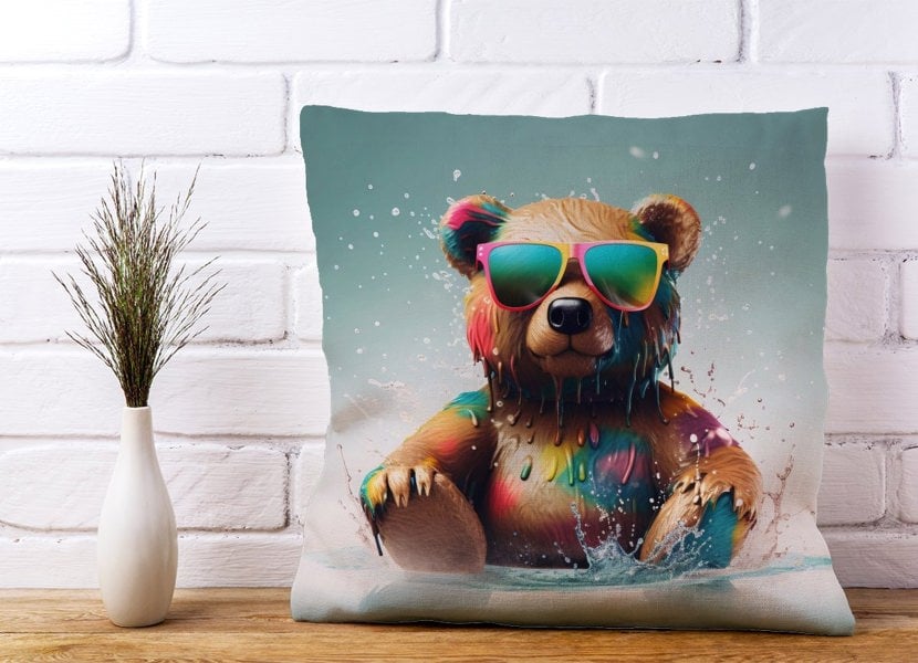 Warren Reed Splashart Bear In Glasses Cushions