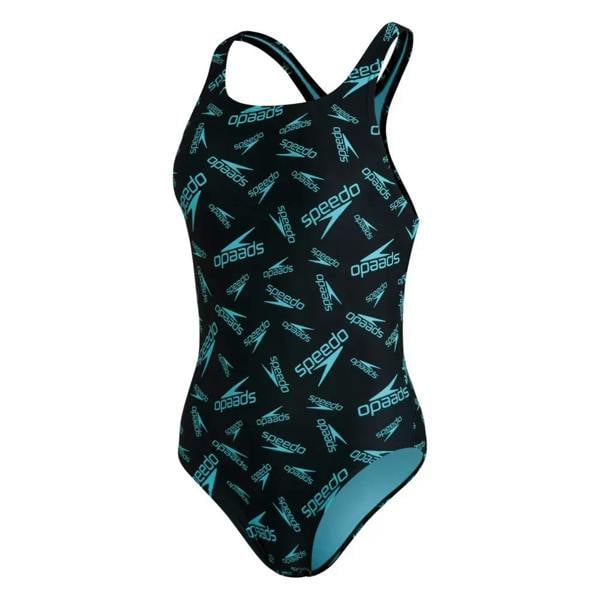 Black and teal Speedo Boom Logo Allover Medalist swimsuit