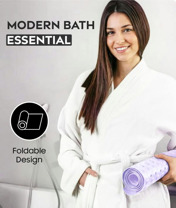 ADOV Bath Mat Non Slip, 100 x 40cm Extra Long Shower Mat with Suction Cups and Drain Holes