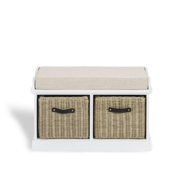 Statement Furniture Tetbury Bench with 2 Brown Storage Baskets and Cushion Seat