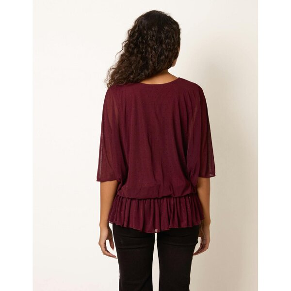 Blue Vanilla Mesh Diamante Batwing Top