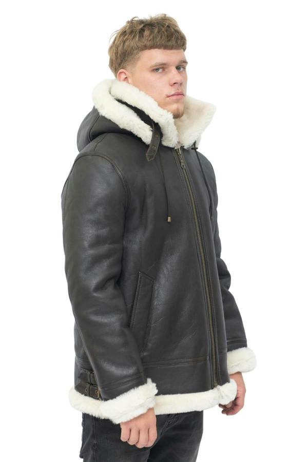 Infinity Leather Mens Hooded Sheepskin Leather B3 Flying Jacket-Harwich