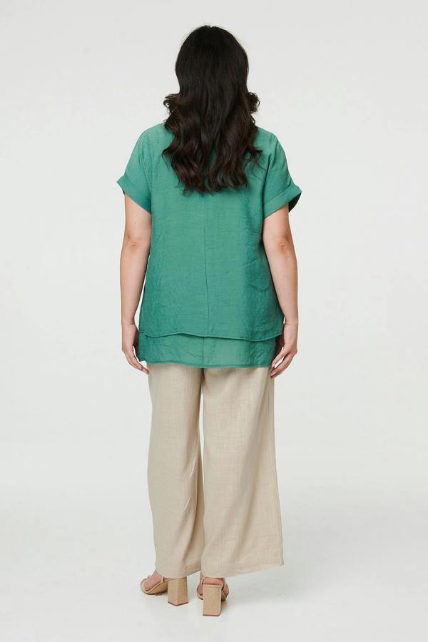 Green | Curve Layered Short Sleeve Tunic Top
