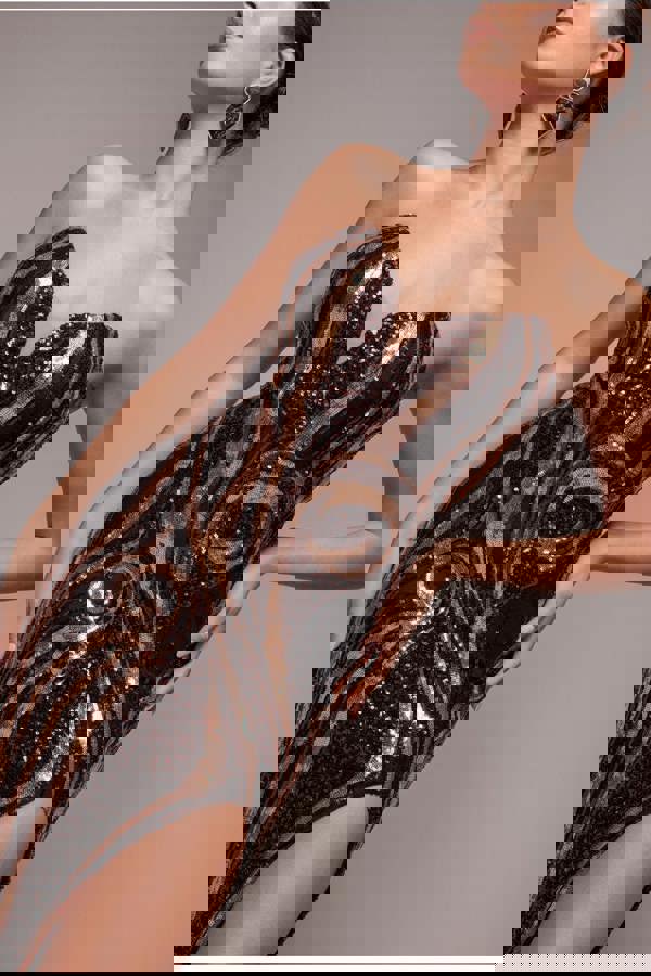 Strapless Multi Sequin Maxi Dress - Bronze DR4566