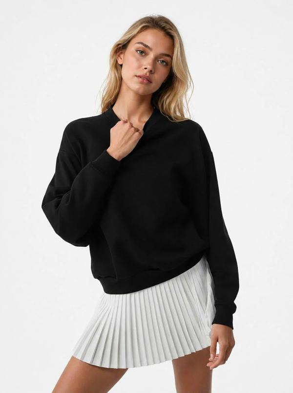 Anniou Oversized Crewneck Sweatshirt - Black