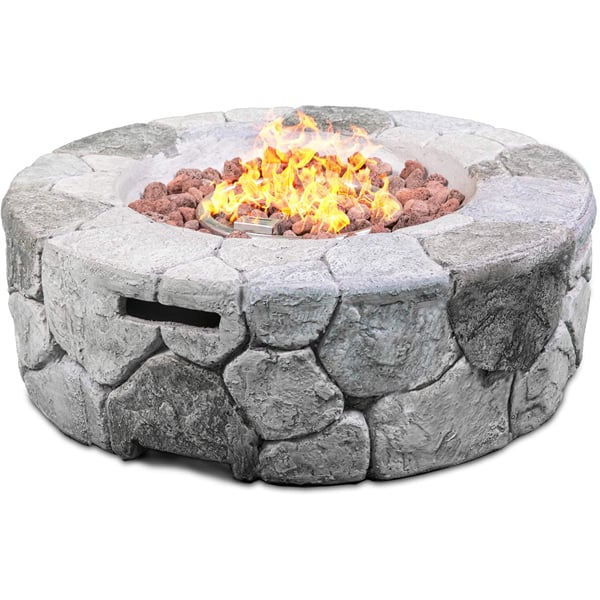 Centurion Supports Fireology KALUYA Grey Lavish Garden and Patio Gas Fire Pit with Eco-Stone Finish - Fully Assembled